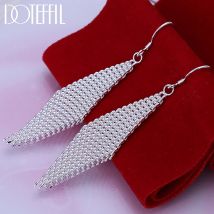 DOTEFFIL Ohrringe aus 925er-Sterlingsilber mit langem Gitter und Blattform, für Damen, Schmuck, Mode, Hochzeit, Verlobung, Party, Geschenk