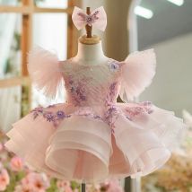 Neues Kleinkindkleid für Babys, Mädchen, Geburtstagsparty-Kleid, exquisites, einzigartiges Mädchen, süßer, kleiner Kuchenrock mit Fliegenärmeln