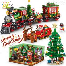 HUIQIBAO Natale 24 Giorni Conto Alla Rovescia Calendario Albero di Babbo Natale Treno Modello Building Block Mattoni FAI DA TE Giocattoli per I Bambini Regalo Per Adulti