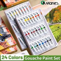 24 Farben Marie's Gouache-Farbset mit 1 Pinsel, 5 ml pro Tube für Leinwand, Papier, Kunsthandwerk, Heimwerken für Bastler, Erwachsene, Studenten