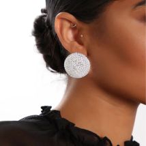 TREAZY Bling Voller Strass Große Runde Ohrstecker Mode Silber Farbe Kristall Aussage Frauen Schmuck Hochzeit Ohrringe