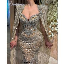 Abiti da sera champagne in due pezzi con mantello Sweetheart Elegante abito da ballo di fine anno Occasioni formali Robes De Soirée Personalizzato