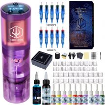 Tattoo Kit POSEIDON Neue Drahtlose Tattoo Stift Kit Für Permanent Make-Up Tattoo Maschine Kit Lila Transparent Tattoo Gun Kit