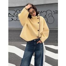 HH Autumn Women Fashion Contrast Coats Loose Casual Oversizes Jackets Turtleneck Long Sleeve Jacket High Street Lady Outwears