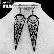 2024 Witchcraft Pentagram Stainless Steel Drop Earings for Women Black Color Geometry Earrings Jewelry pendientes negros E937S03