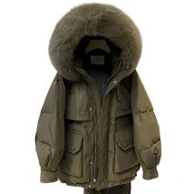 Black Hooded Down Jacket For women Winter 2025 New Thicken Raccoon Fur collar Parker Jackets Female Loose Warm Parker Down Coat