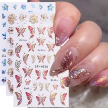 3 stücke Gradienten Schmetterling Blume Nagel Aufkleber 3D Bronzing Grenze Gänseblümchen Blumen Blütenblätter Schmetterling Klebe Aufkleber DIY Maniküre Dekor