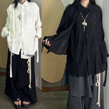 Herrenhemden, dünne Träger, unregelmäßige Blusen, Herbst, Streetwear, koreanische Mode, lässig, einfarbig, Langarm-Tops, Herrenbekleidung 2024