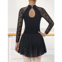 Frauen schwarze Tanz anzüge lange Ärmel Spitze Ballett Kleid zurück Wasser tropfen förmige Gymnastik Trikots
