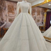 Schwere Perlen-Perlen-Abschlussballkleid 2025, Elfenbein, A-Linie, individuell gestaltet, lange Ärmel, Hochzeits-Party-Kleider, Aso Ebi, Dubai, arabische Abendkleider