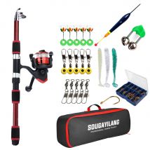 Sougayilang Spinning Angelrute und Rolle Combo1,8 M Teleskoprute Spinnrolle Köder Haken Reise Pole Set
