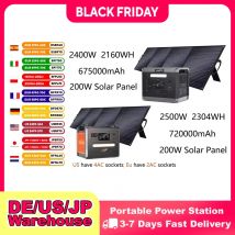 Generatore solare 2160WH 2304WH Centrale elettrica portatile LiFePO4 a lunga durata e pannello solare da 200 W per camper domestico Uscita fino a 2400 W