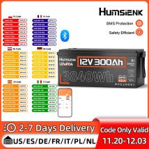 Humsienk 12V 300Ah LiFePO4 Batteria Bulit-in100A BMS Bluetooth Batteria al litio ferro fosfato per camper/furgoni/campeggio/archiviazione domestica