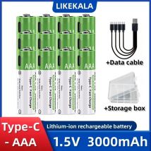 Batterie ricaricabili LIKEKALA Li-ion AAA Tipo-C Batteria ricaricabile agli ioni di litio 3000mAh 1,5V AAA + cavo dati e scatola di immagazzinaggio