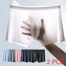 2 Pz/lotto Mutandine Ultra-sottili da Uomo Estate Boxer di Seta del Ghiaccio Slip Biancheria Intima Lingerie Pantaloncini Traspirante Sexy Mutande Senza Soluzione di Continuità