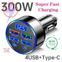 Caricabatteria da auto da 300 W a 6 porte Ricarica rapida PD/QC/SCP/FCP/AFC/PSS Carica flash per accendisigari per auto con display digitale
