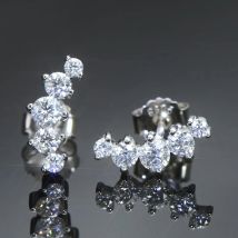Echte D-Farbe-Moissanit-Ohrstecker für Damen, 925er Silber, Lächeln, gebogene Ohrringe, Mini-Kletterer-Ohrstecker, Schmuck mit Zertifikat