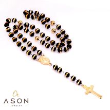 ASONSTEEL Lange Schulterblatt Katholische Rosenkränze Hombre Perlen Christian Anhänger Halsketten Edelstahl für Frauen Männer Schmuck Halsreifen