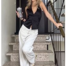 24 Herbst neue Mode schlanke Frauen europäischen und amerikanischen Streets tyle lässig am einfachsten für Match rücken freies Neckholder-Top