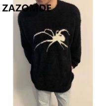 ZAZOMDE Winter Cashmere Sweater Men Spider Pattern Knitted Pullover Hip Hop Jumper Harajuku Gothic Streetwear Warm Sweater Men