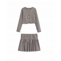 Frühling frauen Kleidung Hahnentritt Einfache Temperament Lange ärmeln Rundhals Pendler Jacke Casual Temperament Kurzen Rock