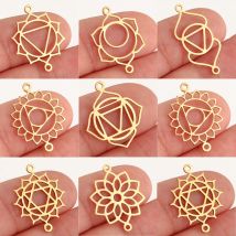 5 Stücke Doppelloch Chakra Charms Fadeless Edelstahl Chakra Energie Anschlüsse Anhänger DIY Armband Halskette Schmuck Machen
