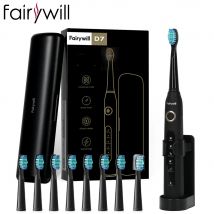 Fairywill Spazzolino elettrico sonico FW-D7 Carica USB Ricaricabile Spazzolini da denti elettronici impermeabili per adulti Testine di ricambio 8