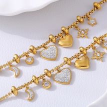 Liora Heart Moon Star Drop Pendant Women Stainless Steel Bracelets Zircon Wedding Banquet Charm African Bracelet Jewelry