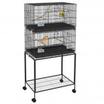 PawHut Jaula para Pájaros Doble Apilable 77x46x164/45 cm con Ruedas Negro