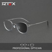 SZTZX Reines Acetat Titan Brille Männer Frauen Lesen Elliptischen Rahmen Gläser Rezept Photochrome Anti Blaues Licht Gläser