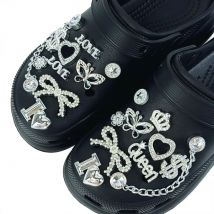 20PCS Schuh Charm Set Silber Krone Brief Schmetterling Diamant Kette Schuh Dekorationen Schnalle für Sandalen Clogs DIY Zubehör Geschenk