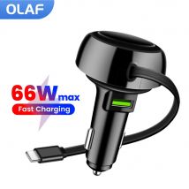 66W Car Charger Fast Charging USB Car Charger With Retractable Type C Cable Multi-Function car Charger For Xiaomi Samsung Huawei