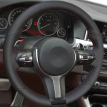 Auto-Lenkradbezug für BMW M Sport F30 F32 F34 F39 F10 F15 F16 F48 F25 F45, schwarzes perforiertes Mikrofaser-Leder