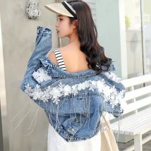 Fried Street Jeansjacken für Damen Oberbekleidung 2026 Neue Frühling-Herbst Koreanische Lose Dreidimensionale Blumen-Denimjacke Damen-Jeansjacke