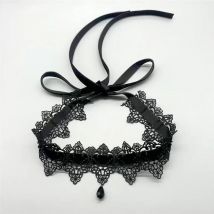 Sexy schwarzes Spitzen-Halsband mit langer Samtkette, Schnür-Halskette für Frauen, Wassertropfen-Harz-Anhänger, Halsband, Neujahrsschmuck