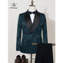 luxury 2-piece suit set men's party outfit high-end double breasted business casual suit groom's wedding dress shawl collar