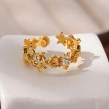 Zirkon Schildkröte Seestern Muschel offene Ringe für Frauen Gold Farbe Edelstahl verstellbaren Ring Hochzeits schmuck Geschenk Femme Anillos