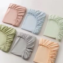 Sábana bajera con banda elástica, Funda de colchón de algodón suave de Color sólido para cama individual doble King Queen 140/150/160/180/200