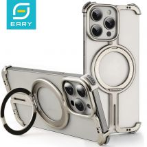 Eary Minimalistische Handyhülle für iPhone 16/15/14/13 Pro Max mit Magsafe-Ständer, rahmenlose Aluminium-Metallabdeckung für Telefonschalen