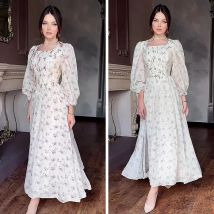 Elegantes bedrucktes langes Kleid mit Schnürung, Damenmode, Kontrastfarbe, Partykleid, schlankes Patchwork-Sommer-Damen-langes Kleid