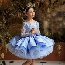 Elegante Mädchen Party Prinzessin Tutu Kleid Brautkleid für Kinder Bogen Langarm Neujahr Kleidung 2-13 t Geburtstags kostüm Vestidos