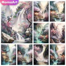 Momoart Diamant Malerei Wasserfall Kreuz stich Mosaik Kirschblüte Stickerei Berglands chaft handgemachtes Geschenk