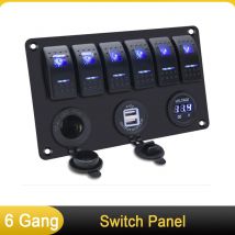 Marine Switch Panel 6-Gang-Wippschalter Panel 12 V für Marine Car Truck 6 Kippschalter 3,1 A USB-Ladegerät + Digitalvoltmeter
