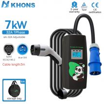 Khons Type2 7kw Caricabatteria per auto elettrica portatile 32A Cavo di ricarica EV monofase Caricatore EVSE Cavo da 5 m Corrente arbitraria 6A-32A