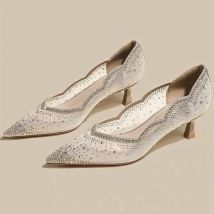 Luxury Rhinestone Mesh Sexy High Heels for Women Breathable Fashion Design Sandal Elegant Pointed Toe Pump Banquet Wedding Shoes