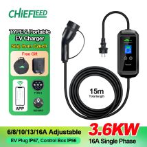 Caricatore EV portatile Chiefleed 16A 3.6KW tipo 2 IEC-62169 Timer Smart Tuya App Wifi Set di controllo Tempo di ricarica Veicolo elettrico