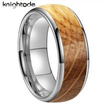 8mm Whisky Eiche Holz Inlay Wolfram karbid Eheringe für Männer Frauen Verlobung ringe gewölbt poliert Komfort Passform