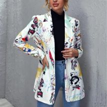 Vintage Graffiti Druck Blazer Frauen Jacke High Street Fashion 2021 Neue Frühling Plus Größe Elegante Dame Mantel Amerikanischen Stilvolle