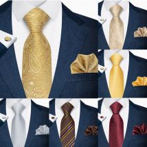 Luxury Brand 8 cm Tie Pocket Squares Cufflinks Set For Men Golden Paisley Birthday Present Necktie Suit Accessories Fit Party