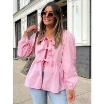 HH Shirts Für Frauen Elegante Vordere Fliege Rosa Bluse Top Puff Sleeve Shirt Frühling Sommer Frauen Casual Streetwear Top